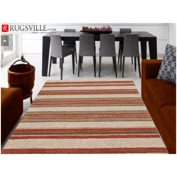 Rugsville Red Striped Beige Rust Wool Rug (90 x 150 cm)