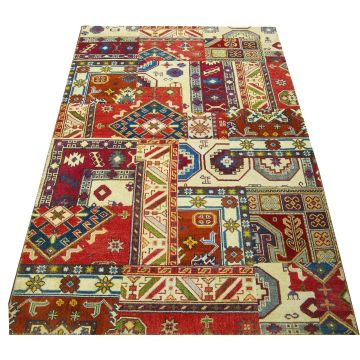 Rugsville Tribal Patchwork Rust Gold Blue Wool Rug (150 x 240 cm)