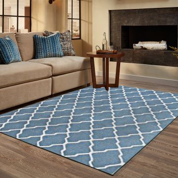 Rugsville Moroccan Trellis Fallon Blue Wool Rug