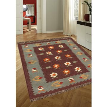Rugsville Floral Grey Brown Jute Dhurrie Rug (120 x 180 cm)