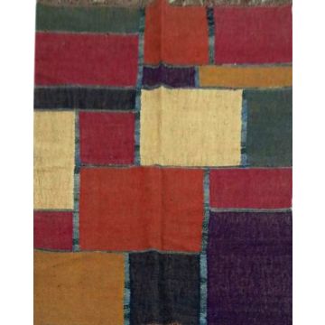 Rugsville Strips Patchwork Red Ivory Dhurrie Rug (120 x 180 cm)