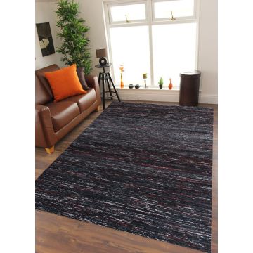 Rugsville Texture Black Sari Silk Rug 13855