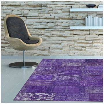 Rugsville Vintage Patchwork Overdyed Purple Wool Rug (240 x 300 cm)