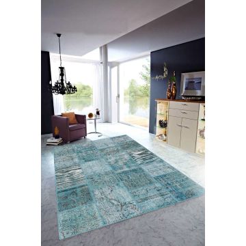 Rugsville Vintage Patchwork Overdyed Aqua Wool Rug (150 x 240 cm)