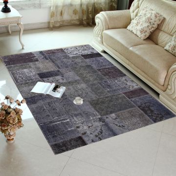 Rugsville Vintage Patchwork Overdyed Dark Gray Wool Rug (210 x 300 cm)