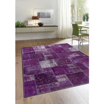 Rugsville Vintage Patchwork Overdyed Purple Wool Rug (210 x 300 cm)
