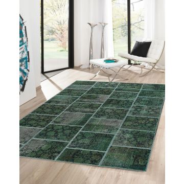 Rugsville Vintage Patchwork Overdyed Green Wool Rug (210 x 300 cm)