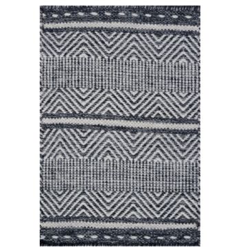 Rugsville Grass Loom Black Hand Made Wool Dhurrie Rug