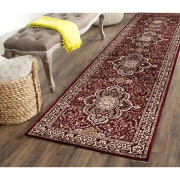 Rugsville Dilruba Kashmir Silk Hand knotted Red Rug (75 x 300 cm)