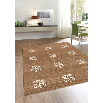 Rugsville Modern Kilim Brown Handwoven Cotton Dhurrie Rug (120 x 180 cm)