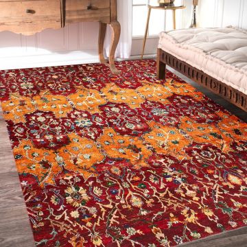 Rugsville Tribal Eros Sari Silk Hand Knotted Red Rug (270 x 360 cm)