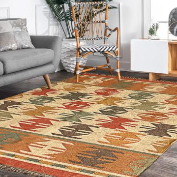 Rugsville Clubby Multi Bohemian Kilim Jute Dhurrie Rug (120 x 180 cm)