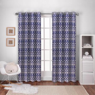 Rugsville Cotton Ikat Blue Handmade Jaipur Kantha Quilted Curtain 7 Feet