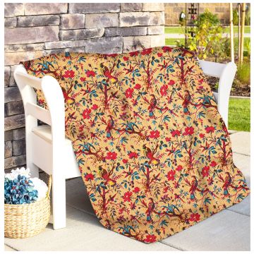 Rugsville Designer Bird Printed Premium Cotton Beige Kantha Queen Quilt 60"x 90"
