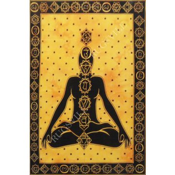 Rugsville Wall Hanging Mandala Room Decoration 7 Chackra Yoga Meditation Yellow Tapestry 84 X 54 Inches