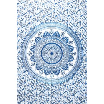 Rugsville Wall Hanging Mandala Room Decoration Diya Baati Blue Tapestry 84 X 54 Inches