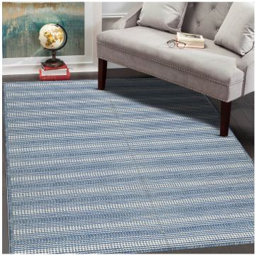 Dicembre Modern Stripe Blue Handmade Wool Rug 63004
