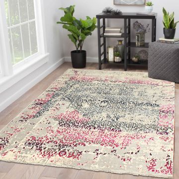 Rugsville Esmail Gray Pink Floral Persian Rug (158 x 220 cm)