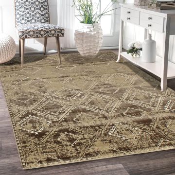 Halil Brown Turkish Graphic Modern Rug (120 x 180 cm)