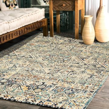 Rugsville Disler Transitional Ivory Geometric Designer Persian Rug (160 x 225 cm)