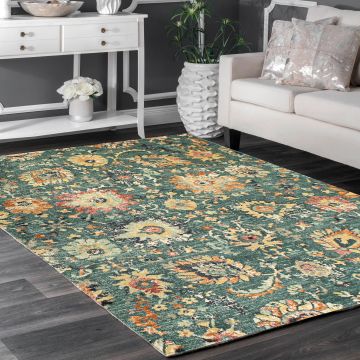 Rugsville Dettwiler Green Floral Transitional Rug (160 x 235 cm)