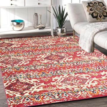 Rugsville Fassnacht Red & Rust Geometric Modern Rug (158 x 230 cm)