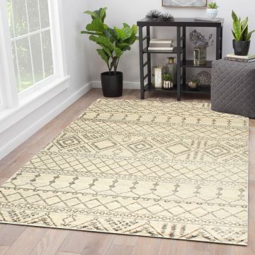 Rugsville Fessler Ivory Geometric Modern Rug (158 x 233 cm)
