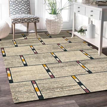 Rugsville Dionne Beige Geometric Modern Rug (158 x 228 cm)