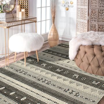 Rugsville Desire Gray Stripe Tribal Rug (158 x 230 cm)