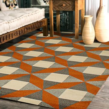 Rugsville Irene Geometric Red Modern Rug (150 x 240 cm)