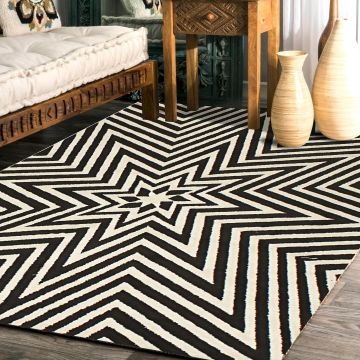 Rugsville Krystal Graphic Black Modern Rug (150 x 240 cm)