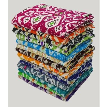 Bohemian Multi Ikat Multi Handmade Cotton Kantha Quilt