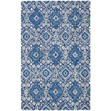Tuscan Denim Blue Floral Handmade Wool Rug