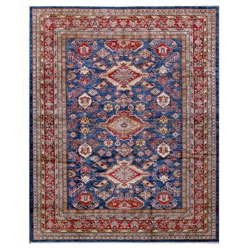 Fine Tribal Kazak Navy Red Wool Rug (240 x 300 cm)