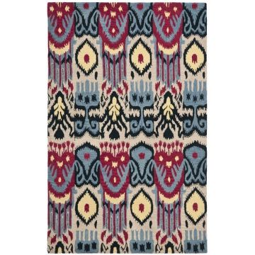IKAT Beige Blue Bohemian Handmade Wool Rug