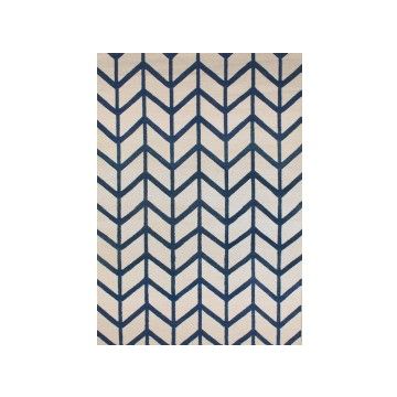 Rugsville Chevron Ivory Blue Wool Dhurrie Rug