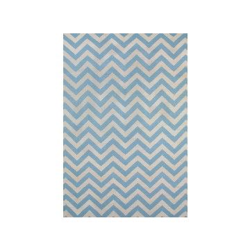 Rugsville Chevron Ivory Blue Wool Rug