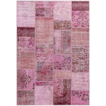 Rugsville Vintage Patchwork Overdyed Pink Wool Rug (150 x 240 cm)
