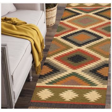 Rugsville Boho Tribal Multi Wool-Jute Runner Rug (75 x 240 cm)