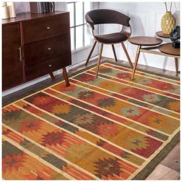 Rugsville Diamond Southwestern Multi Wool-Jute Dhurrie Rug (180 x 270 cm)