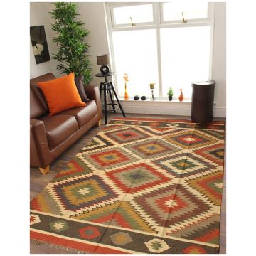 Rugsville Handmade Dhurrie Multi Wool-Jute Tribal Rug (180 x 270 cm)