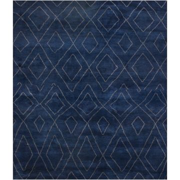 Rugsville Moroccan Beni Ourain Double Diamond Navy Wool Rug (240 x 300 cm)