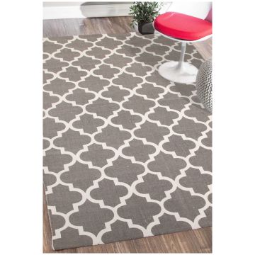 Rugsville Moroccan Trellis Gray Cotton Dhurrie Rug 21194