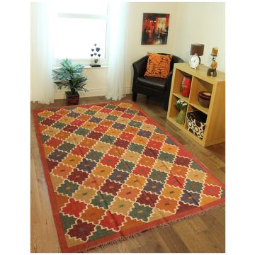 Rugsville Moroccan Trellis Multi Wool-Jute Dhurrie Rug (180 x 270 cm)