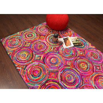 Rugsville Multi circle Handmade Recycled Chindi Rug (150 x 240 cm)