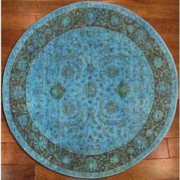 Rugsville Overdyed Aqua Breeze Wool Rug (180 x 180 cm)