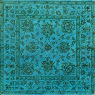 Rugsville Traditional Overdyed Light Blue Wool Rug (120 x 120 cm)