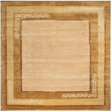 Rugsville Traditional Wool Silk Gold & Ivory Rug (300 x 300 cm)
