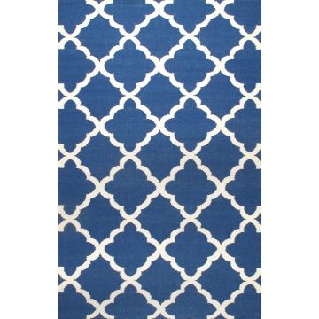 Rugsville Trellis Blue Ivory Durries Rug (150 x 240 cm)