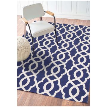 Rugsville Blue Versa Cotton Dhurrie Rug 21192